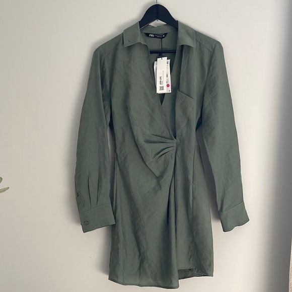 Zara Dresses Nwtzara Sage Green Dress Size Xs Poshmark
